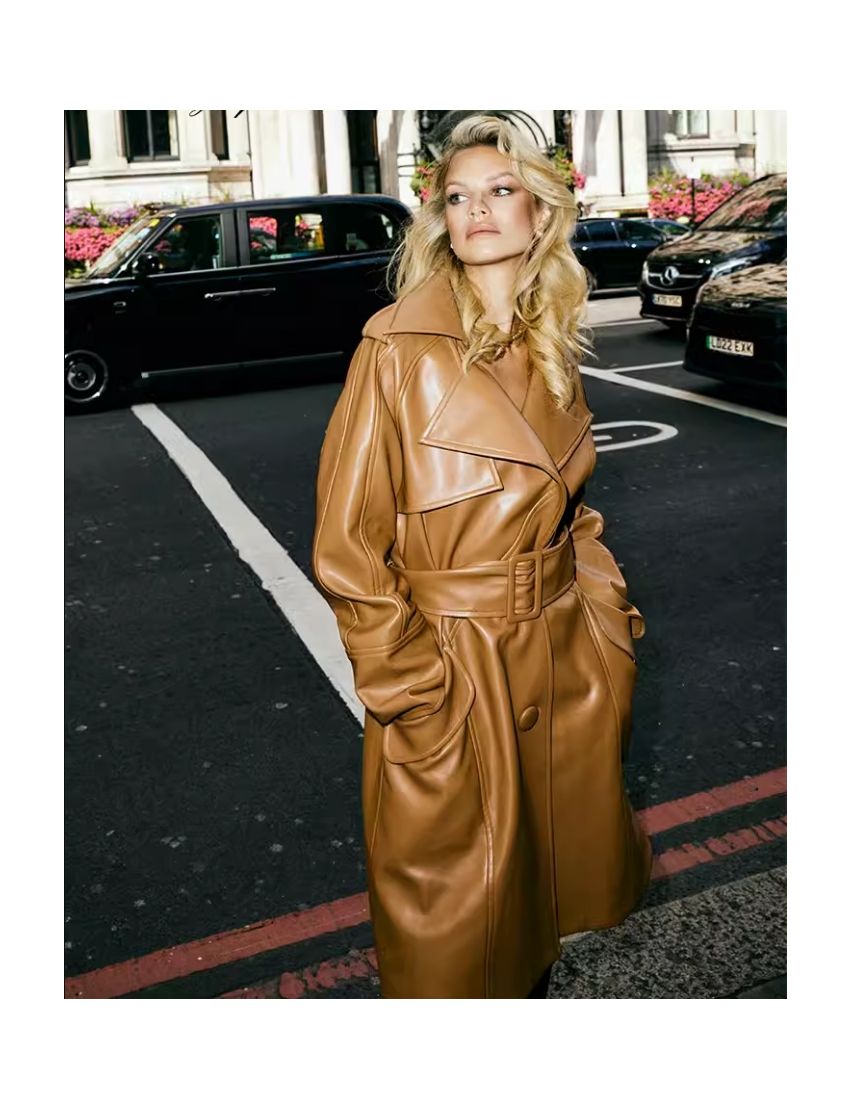 Classic modern trench coat oversized leather jacket
