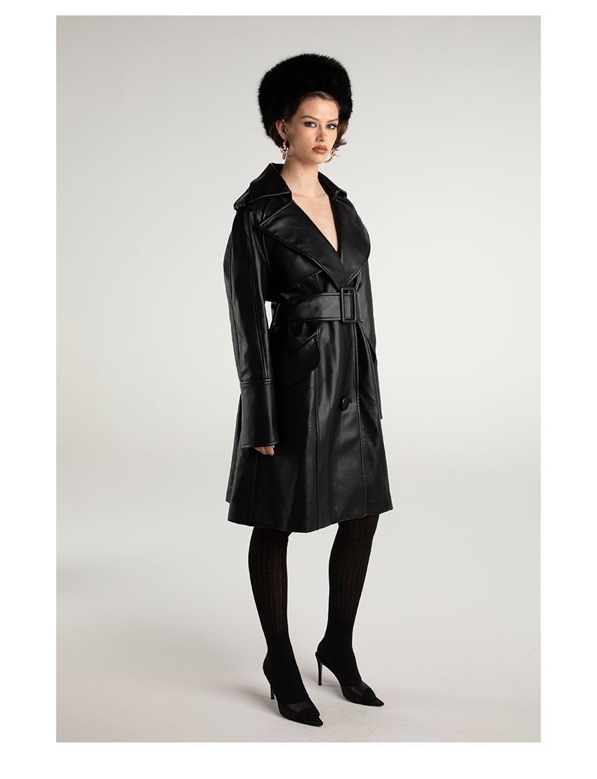 Classic modern trench coat oversized leather jacket