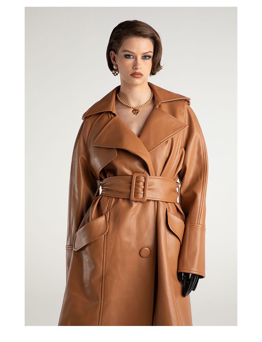 Classic modern trench coat oversized leather jacket