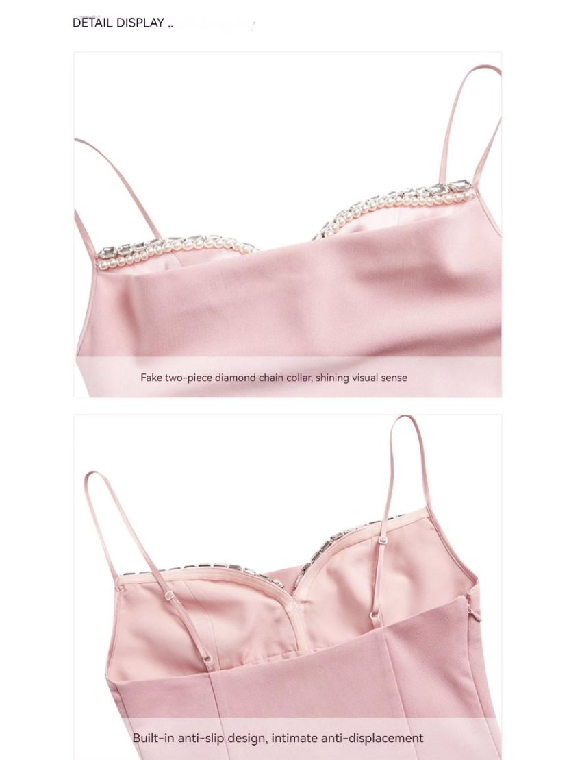 Straps Pearl Diamond Chain Backless Sexy Skirt